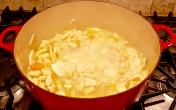 parsnips cooking in broth