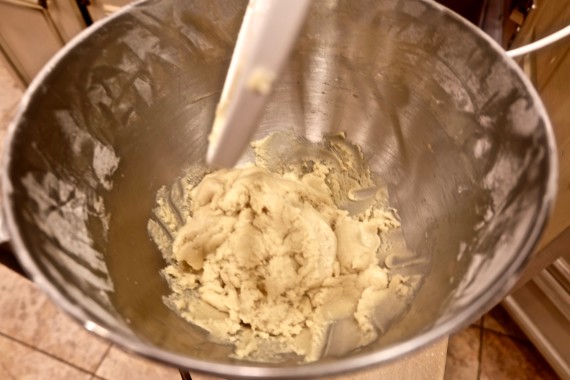 fancy cake dough in mixer