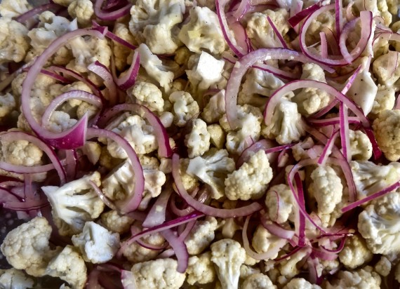 pasta cauliflower cauliflower onions garlic in pan