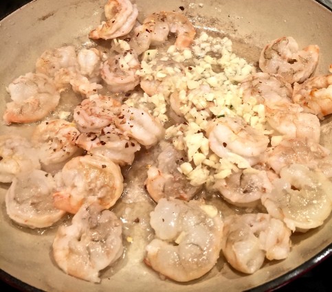 garlic shrimp in pot with garlic