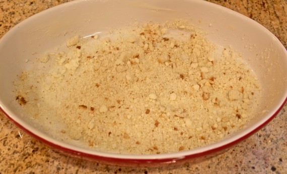 green beans breadcrumbs on bottom of dish