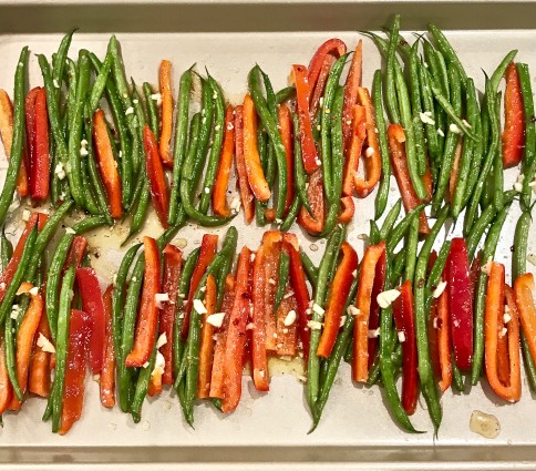 French beans on baking pan