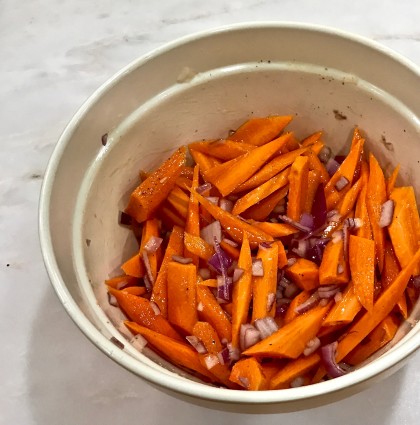 Carrots with onion walnut oil salt and pepper