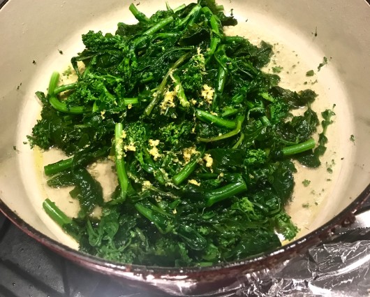 Broccoli rabe breadcrumbs, broccoli in pot with lemon zest