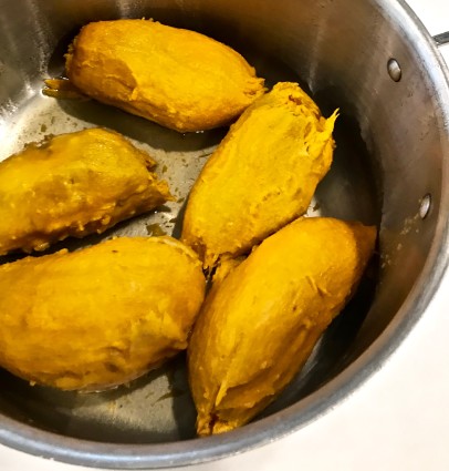 Sweet potato bread sweet potato peeled in pot