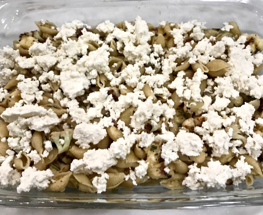 shells and cauliflower ricotta on top