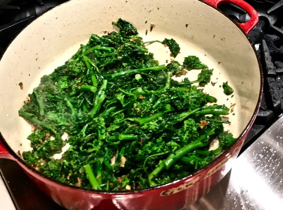 cavataappi broccoli rabe in pot with anchovies