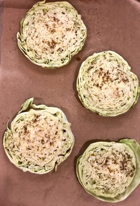 cabbage wedges sprinkled with mixture