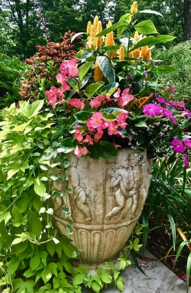 large planter in yard