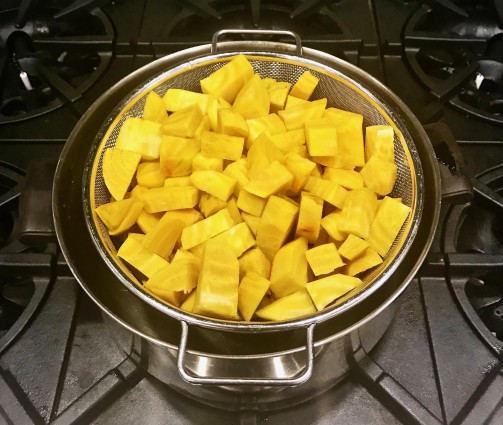 Brown Sugar Beets in pan steaming